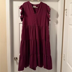 Entro Deep Purple Maxi Dress with Ruffle Sleeves